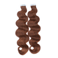 10 x Tape In - 6 - Braun - GEWELLT Hair Extensions - 2,5g - NOVON EXTENTIONS 50 cm