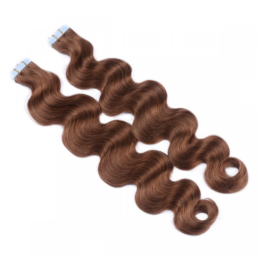 Tape Extensions #8 Goldbraun gewellt aus Remy-Echthaar