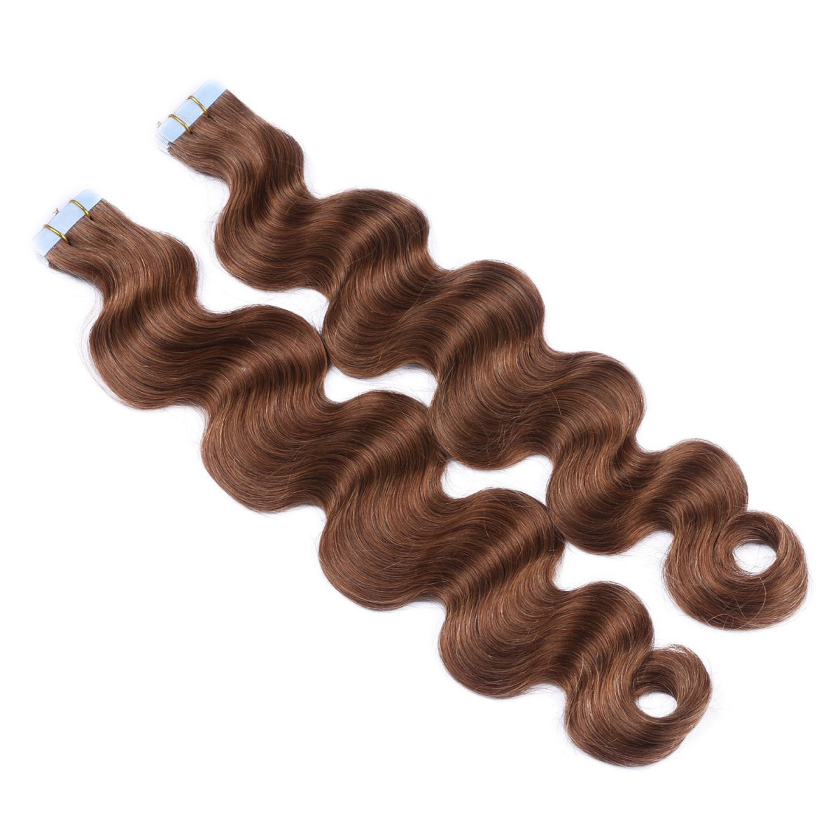 10 x Tape In - 8 - Goldbraun - GEWELLT Hair Extensions -...