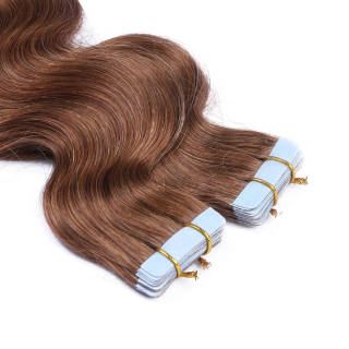 10 x Tape In - 8 - Goldbraun - GEWELLT Hair Extensions - 2,5g - NOVON EXTENTIONS 50 cm
