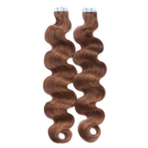 10 x Tape In - 8 - Goldbraun - GEWELLT Hair Extensions - 2,5g - NOVON EXTENTIONS 50 cm