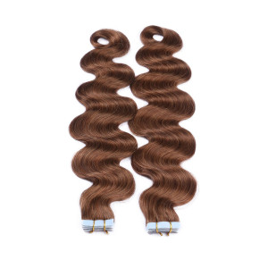 10 x Tape In - 8 - Goldbraun - GEWELLT Hair Extensions - 2,5g - NOVON EXTENTIONS 50 cm
