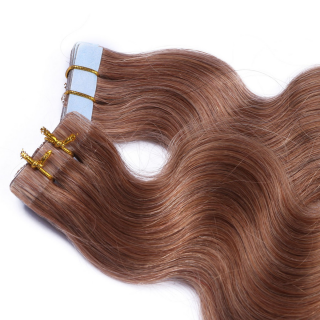10 x Tape In - 10 - Leichtbraun - GEWELLT Hair Extensions - 2,5g - NOVON EXTENTIONS