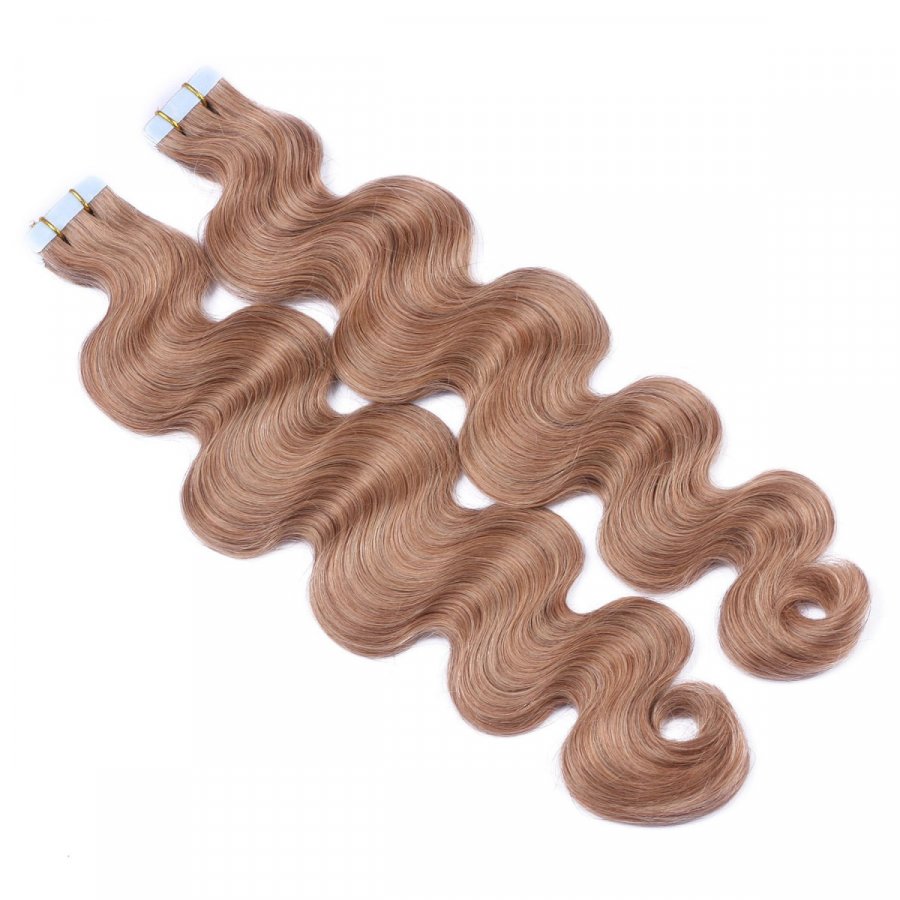 Tape Extensions #12 Hellbraun gewellt aus Remy-Echthaar
