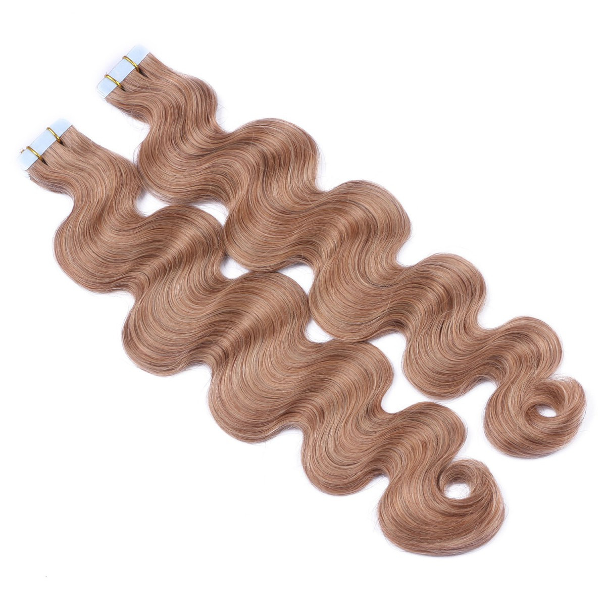 10 x Tape In - 12 - Hellbraun - GEWELLT Hair Extensions -...