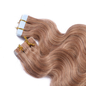10 x Tape In - 12 - Hellbraun - GEWELLT Hair Extensions - 2,5g - NOVON EXTENTIONS 50 cm