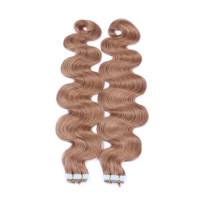 10 x Tape In - 12 - Hellbraun - GEWELLT Hair Extensions - 2,5g - NOVON EXTENTIONS 50 cm