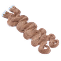 10 x Tape In - 12 - Hellbraun - GEWELLT Hair Extensions - 2,5g - NOVON EXTENTIONS 50 cm