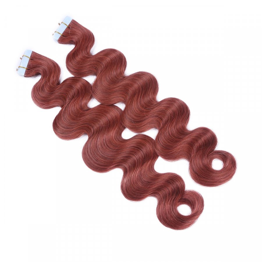 Tape Extensions #14 Rot gewellt aus Remy-Echthaar