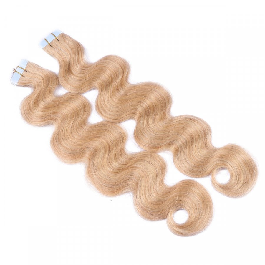Tape Extensions #18 Naturaschblond gewellt aus Remy-Echthaar