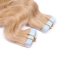 10 x Tape In - 18 - Naturaschblond - GEWELLT Hair Extensions - 2,5g - NOVON EXTENTIONS 50 cm