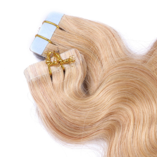 10 x Tape In - 18 - Naturaschblond - GEWELLT Hair Extensions - 2,5g - NOVON EXTENTIONS 60 cm