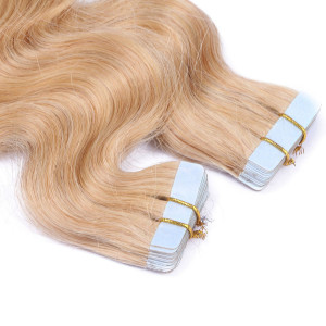 10 x Tape In - 18 - Naturaschblond - GEWELLT Hair Extensions - 2,5g - NOVON EXTENTIONS 60 cm