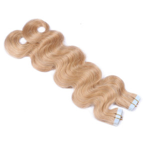 10 x Tape In - 18 - Naturaschblond - GEWELLT Hair Extensions - 2,5g - NOVON EXTENTIONS 60 cm