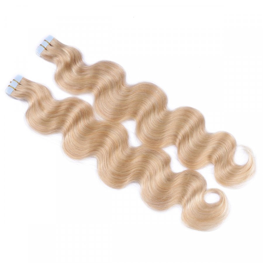 Tape Extensions #24 Goldblond gewellt aus Remy-Echthaar