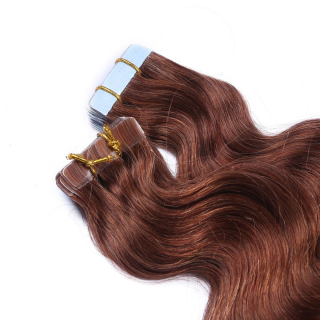10 x Tape In - 33 - Rotbraun - GEWELLT Hair Extensions - 2,5g - NOVON EXTENTIONS 60 cm