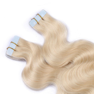 10 x Tape In - 60 - Weissblond - GEWELLT Hair Extensions - 2,5g - NOVON EXTENTIONS 50 cm
