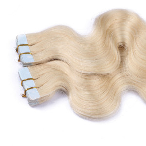 10 x Tape In - 60 - Weissblond - GEWELLT Hair Extensions - 2,5g - NOVON EXTENTIONS 50 cm