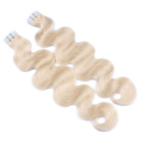 10 x Tape In - 60 - Weissblond - GEWELLT Hair Extensions - 2,5g - NOVON EXTENTIONS 50 cm