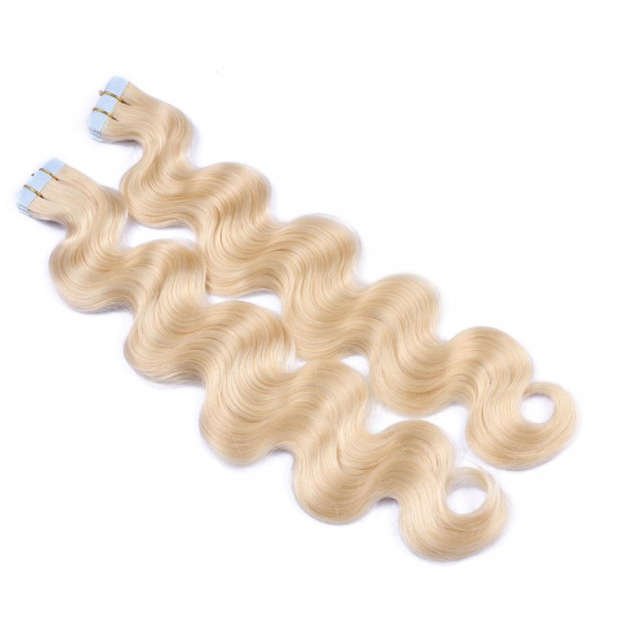 Tape Extensions #613 Helllichtblond gewellt aus Remy-Echthaar
