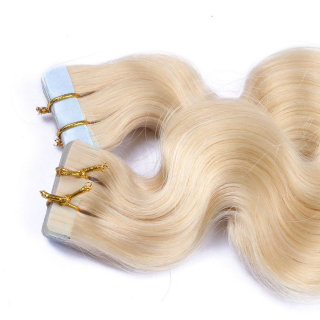 10 x Tape In - 613 - Helllichtblondblond - GEWELLT Hair Extensions - 2,5g - NOVON EXTENTIONS 60 cm