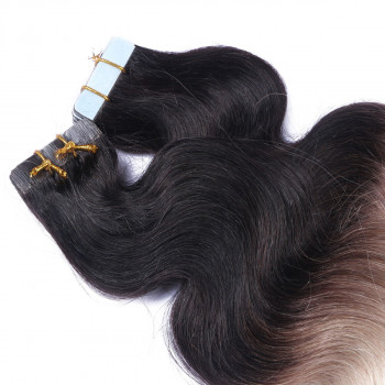 10 x Tape In - 1b/Grey Ombre - GEWELLT Hair Extensions - 2,5g - NOVON EXTENTIONS