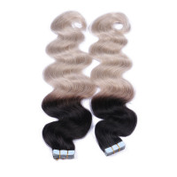 10 x Tape In - 1b/Grey Ombre - GEWELLT Hair Extensions - 2,5g - NOVON EXTENTIONS