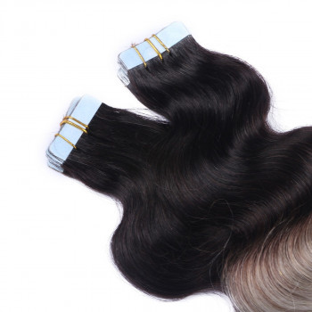 10 x Tape In - 1b/Silver Ombre - GEWELLT Hair Extensions - 2,5g - NOVON EXTENTIONS
