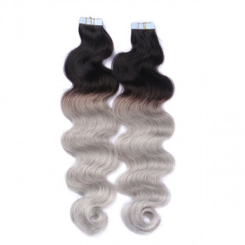 10 x Tape In - 1b/Silver Ombre - GEWELLT Hair Extensions - 2,5g - NOVON EXTENTIONS