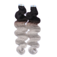 10 x Tape In - 1b/Silver Ombre - GEWELLT Hair Extensions - 2,5g - NOVON EXTENTIONS