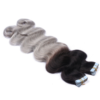10 x Tape In - 1b/Silver Ombre - GEWELLT Hair Extensions - 2,5g - NOVON EXTENTIONS 50 cm