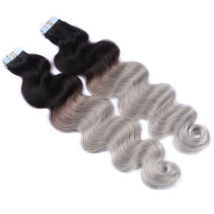 10 x Tape In - 1b/Silver Ombre - GEWELLT Hair Extensions - 2,5g - NOVON EXTENTIONS 60 cm