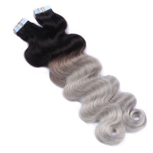 10 x Tape In - 1b/Silver Ombre - GEWELLT Hair Extensions - 2,5g - NOVON EXTENTIONS 60 cm