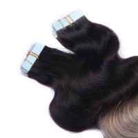 10 x Tape In - 1b/Silver Ombre - GEWELLT Hair Extensions - 2,5g - NOVON EXTENTIONS 60 cm