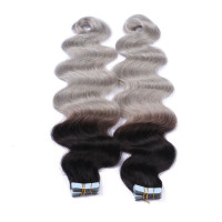 10 x Tape In - 1b/Silver Ombre - GEWELLT Hair Extensions - 2,5g - NOVON EXTENTIONS 60 cm