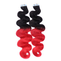 10 x Tape In - 1b/Red Ombre - GEWELLT Hair Extensions - 2,5g - NOVON EXTENTIONS