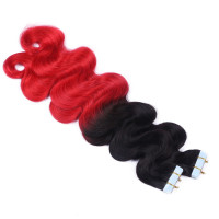 10 x Tape In - 1b/Red Ombre - GEWELLT Hair Extensions - 2,5g - NOVON EXTENTIONS