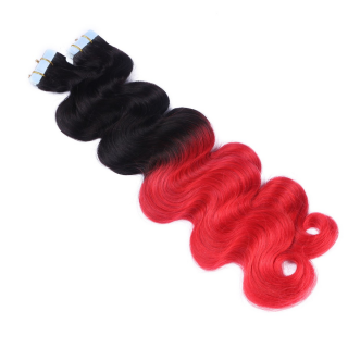 10 x Tape In - 1b/Red Ombre - GEWELLT Hair Extensions - 2,5g - NOVON EXTENTIONS 50 cm
