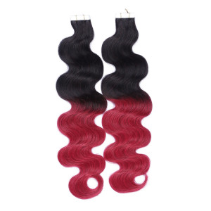 10 x Tape In - 1b/Burg Ombre - GEWELLT Hair Extensions - 2,5g - NOVON EXTENTIONS 60 cm
