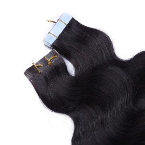 10 x Tape In - 1b/Burg Ombre - GEWELLT Hair Extensions - 2,5g - NOVON EXTENTIONS 60 cm