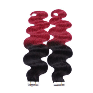 10 x Tape In - 1b/Burg Ombre - GEWELLT Hair Extensions - 2,5g - NOVON EXTENTIONS 60 cm