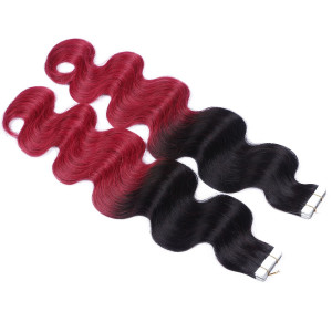 10 x Tape In - 1b/Burg Ombre - GEWELLT Hair Extensions - 2,5g - NOVON EXTENTIONS 60 cm