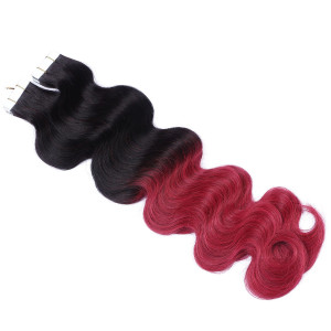 10 x Tape In - 1b/Burg Ombre - GEWELLT Hair Extensions - 2,5g - NOVON EXTENTIONS 60 cm