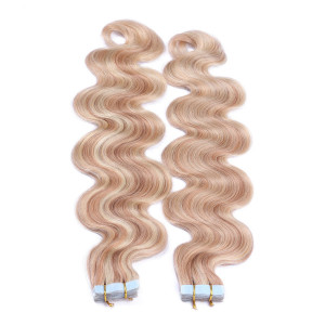 10 x Tape In - 12/613 Gesträhnt - GEWELLT Hair Extensions - 2,5g - NOVON EXTENTIONS
