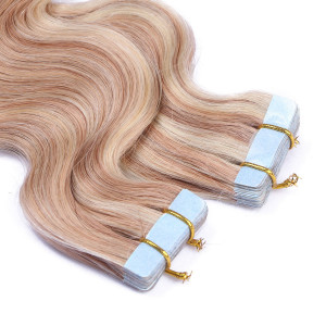 10 x Tape In - 12/613 Gesträhnt - GEWELLT Hair Extensions - 2,5g - NOVON EXTENTIONS 50 cm