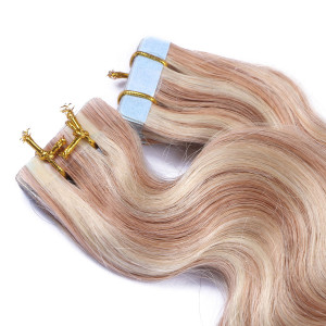10 x Tape In - 12/613 Gesträhnt - GEWELLT Hair Extensions - 2,5g - NOVON EXTENTIONS 50 cm