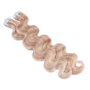 10 x Tape In - 12/613 Gesträhnt - GEWELLT Hair Extensions - 2,5g - NOVON EXTENTIONS 50 cm