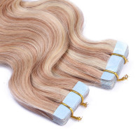 10 x Tape In - 12/613 Gesträhnt - GEWELLT Hair Extensions - 2,5g - NOVON EXTENTIONS 50 cm