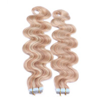 10 x Tape In - 12/613 Gesträhnt - GEWELLT Hair Extensions - 2,5g - NOVON EXTENTIONS 50 cm