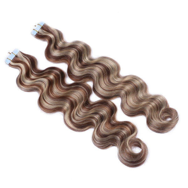 10 x Tape In - 4/24 Gesträhnt - GEWELLT Hair Extensions - 2,5g - NOVON EXTENTIONS